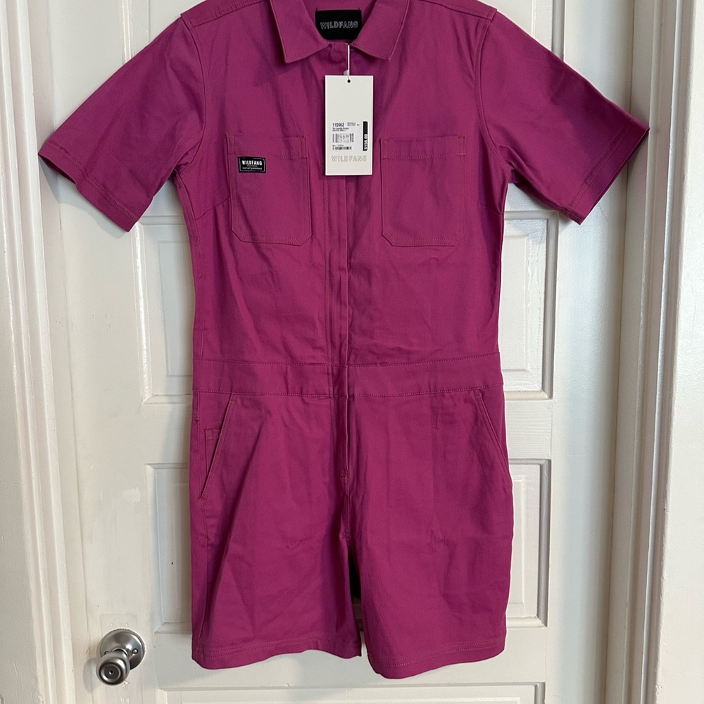 NWT Wildfang Short Sleeve The Essential Romper Small in “Orchid”